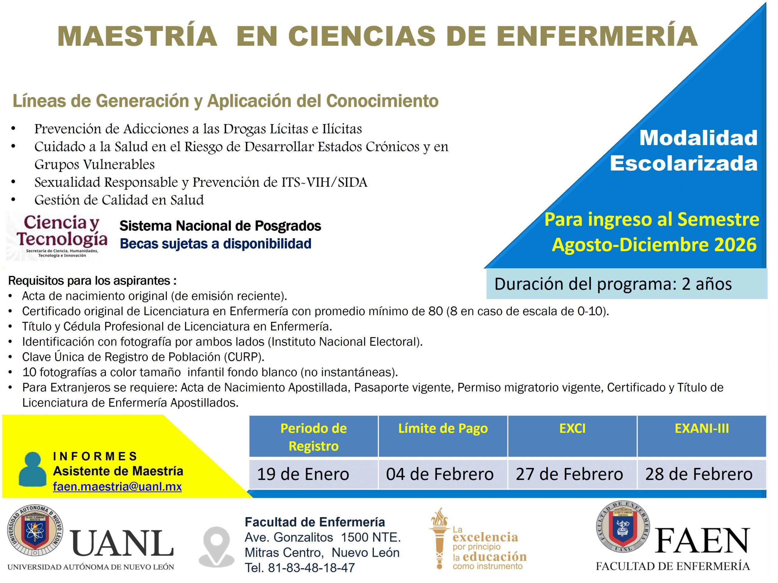 Convocatoria para Ingreso a la Maestría en Ciencias de Enfermería